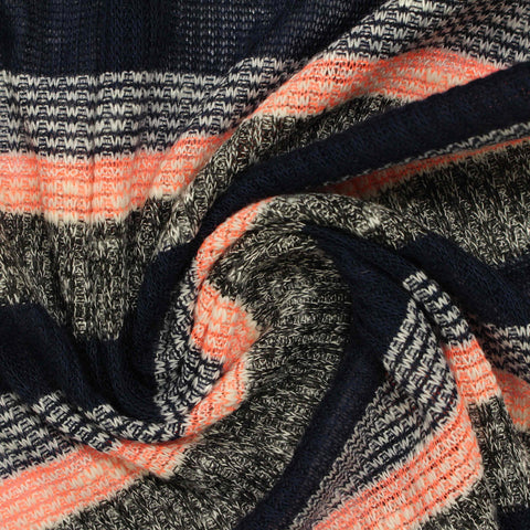 Dark Blue Horizontal-Stripe Rib Knit, Viscose-Poly, 182 gsm