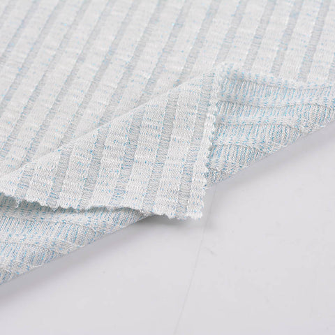 Light Blue Marl Rib Knit, Viscose-Poly, 226 gsm