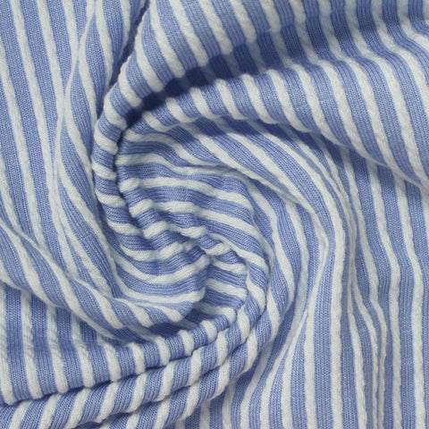 Blue Vertical-Stripe Jersey Knit, Poly-Viscose