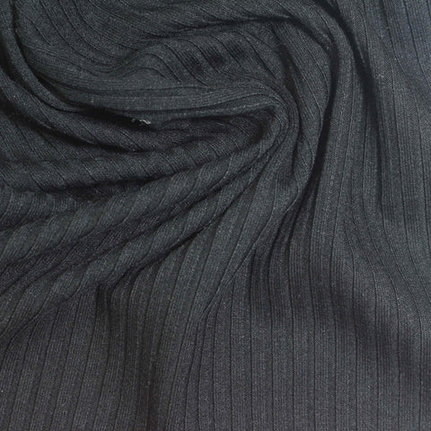 Dark Grey Marl Rib Knit, Poly-Viscose, 311 gsm