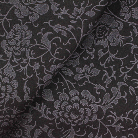 Dark Grey Floral Jacquard, Poly-Viscose, 230 gsm