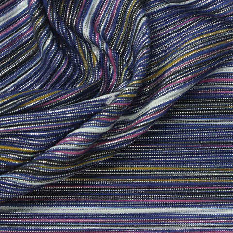 Blue Horizontal-Stripe Crepe, Polyester