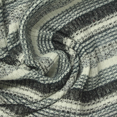 White Horizontal-Stripe Rib Knit, Poly-Viscose, 225 gsm