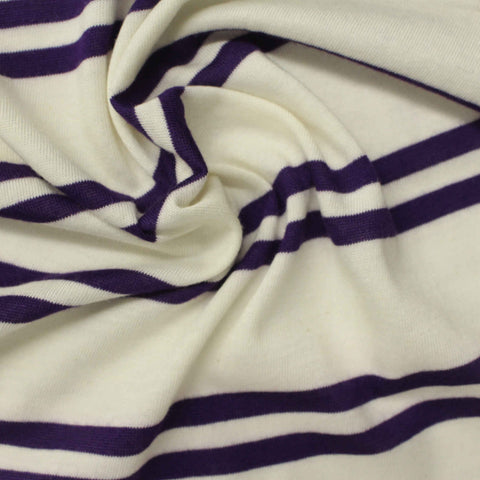 Dark Purple Stripes Rib Knit, Cotton-Viscose