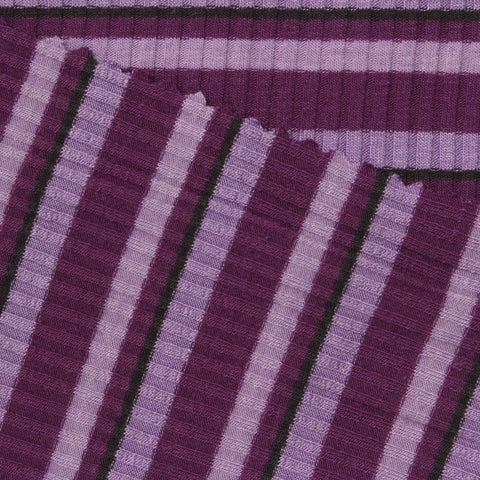 Purple Horizontal-Stripe Rib Knit, Poly-Viscose