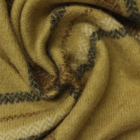 Mustard Plaid Chunky Knit, Viscose-Poly