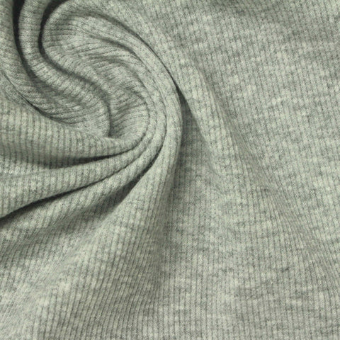 Light Grey Marl Rib Knit, Cotton, 160 gsm, 110 cm