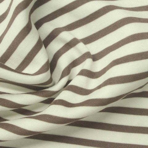 Brown Horizontal-Stripe Scuba Knit, Viscose-Poly