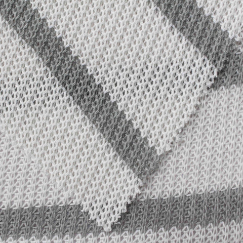 White Horizontal-Stripe Rib Knit, Polyester, 298 gsm