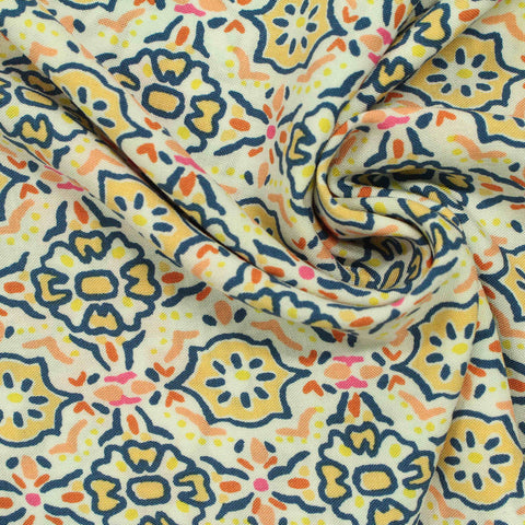 Navy Geometric-Floral Woven, Viscose