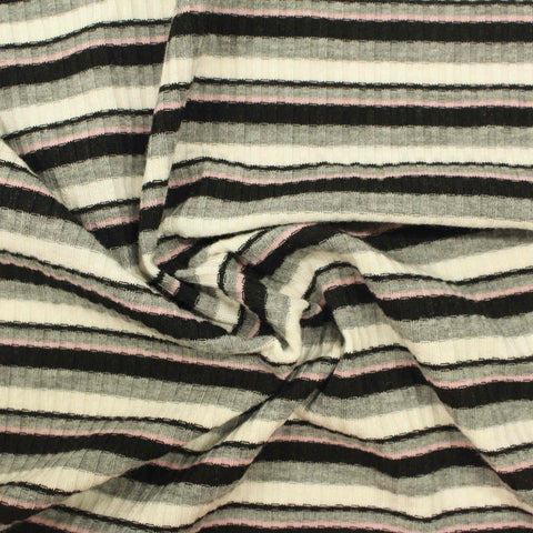 Black Horizontal-Stripe Rib Knit, Poly-Viscose, 203 gsm
