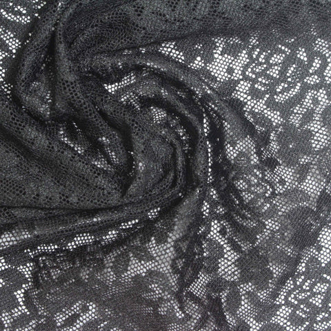 Nylon Stretch Lace Fabric, 118 gsm, 126 cm — Black