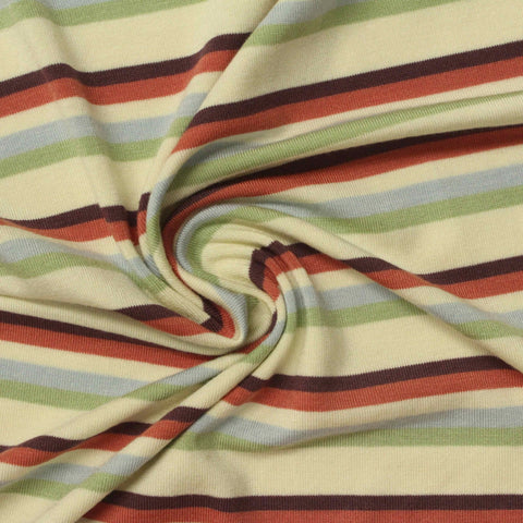 Cream Horizontal-Stripe Jersey Knit, Viscose, 200 gsm