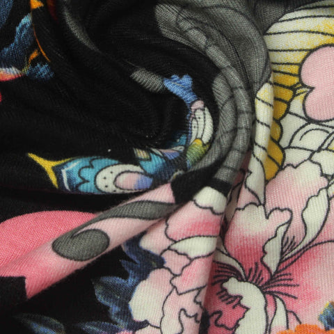 Pink Floral Rib Knit, Viscose, 290 gsm