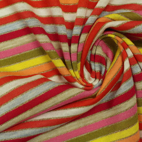 Multicolor Horizontal-Stripe Jersey Knit, Viscose-Poly