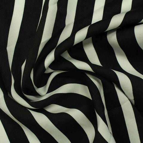 Black Vertical-Stripe Chiffon, Polyester, 100 gsm