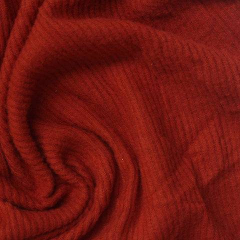 Brushed Polyester Viscose Stretch Rib Knit Fabric, 210 gsm, 128 cm — Red