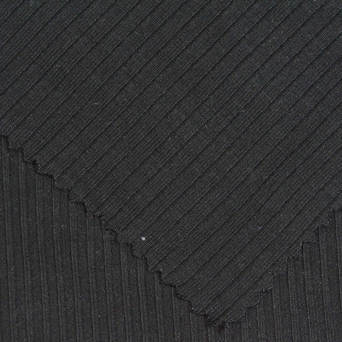 Viscose Stretch Rib Knit Fabric, 266 gsm, 163 cm — Black