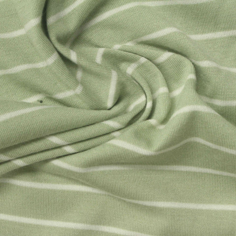 Light Green Horizontal-Stripe Jersey Knit, Poly-Viscose, 160 gsm