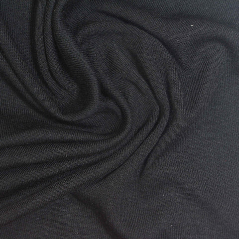 Modal Acrylic Stretch Rib Knit Fabric, 180 gsm, 165 cm — Black