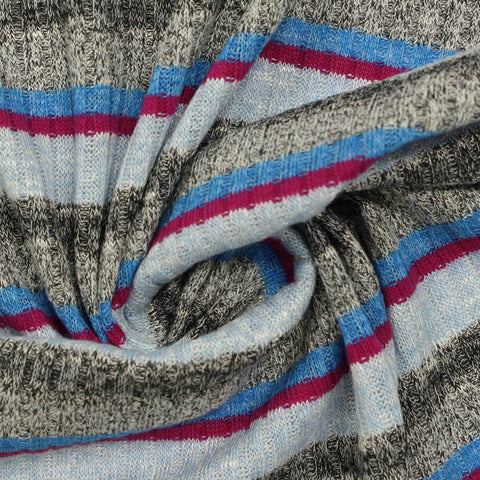 Light Blue Horizontal-Stripe Rib Knit, Poly-Viscose, 230 gsm, 155 cm