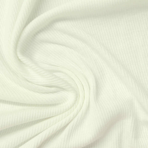 Polyester Viscose Stretch Rib Knit Fabric, 200 gsm, 150 cm — White, ref EF-262380