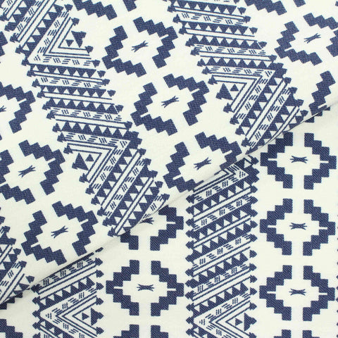 Navy Geometric-Diamond Bengaline, Viscose-Nylon