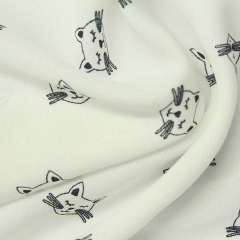 Black Cartoon-Cat Linen-Look, Polyester