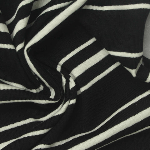 Black Horizontal-Stripe Jersey Knit, Cotton, 225 gsm