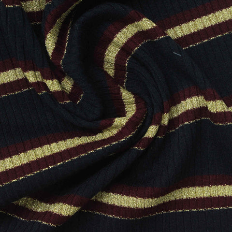 Dark Blue Horizontal-Stripe Rib Knit, Poly-Viscose, 230 gsm