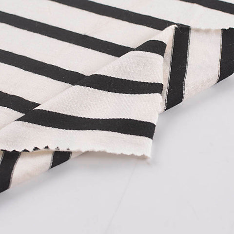 Black Vertical-Stripe Jersey Knit, Viscose, 203 gsm