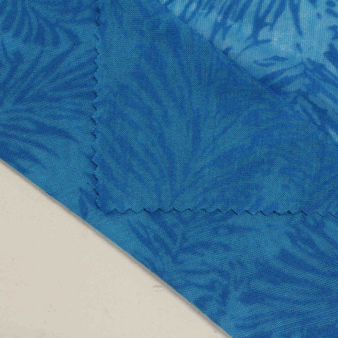 Dark Blue Tropical-Leaf Knit, Cotton-Poly