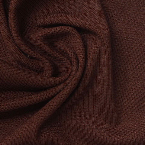 Polyester Viscose Stretch Rib Knit Fabric, 279 gsm, 128 cm — Brown