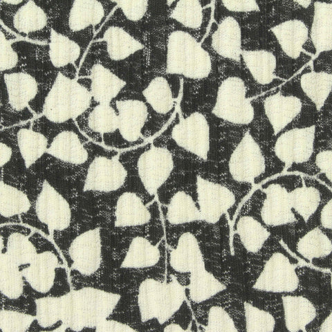 Cream Leaves Rib Knit, Polyester