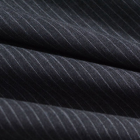 White Vertical-Stripe Woven, Cotton-Poly