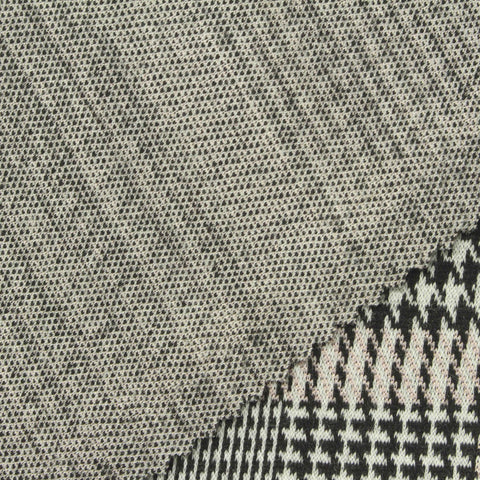 Black Houndstooth Interlock Knit, Polyester, 313 gsm