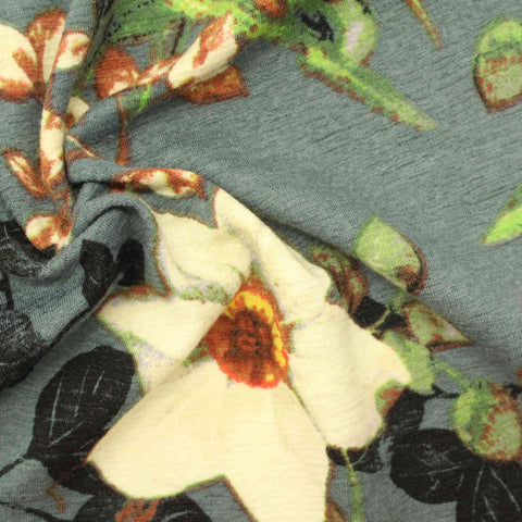 Cream Flowers Jersey Knit, Polyester, 243 gsm