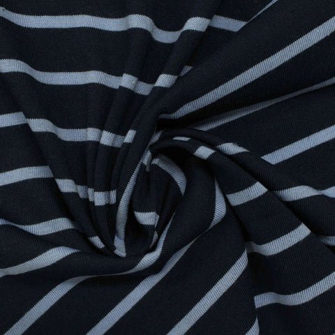 Striped Cotton Modal Jersey Knit Fabric, 130 gsm, 160 cm — Navy