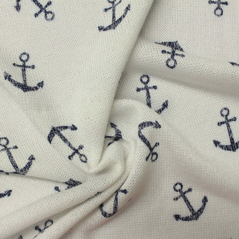 Navy Anchors Chunky Knit, Poly-Viscose, 120 gsm