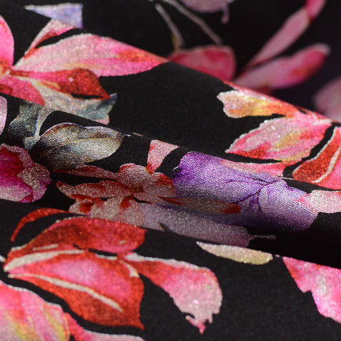 Pink Floral Scuba Knit, Polyester, 240 gsm, 160 cm