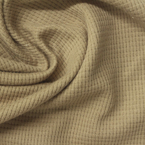 Cotton Polyester Waffle Knit Fabric, 220 gsm, 155 cm — Khaki