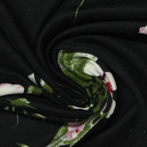 Pink Flowers Milk Silk Knit, Polyester, 155 gsm