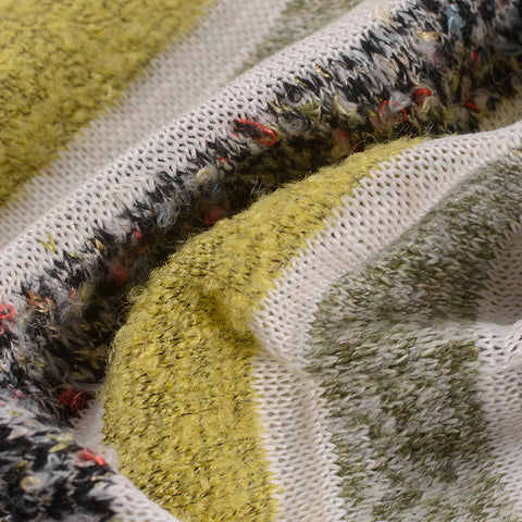 Yellow-Green Vertical-Stripe Chunky Knit, Poly-Acrylic