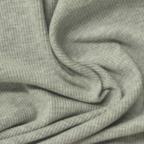 Grey Heather Rib Knit, Cotton-Poly