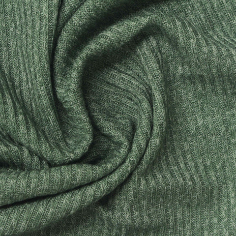 Heather Green Marl Rib Knit, Viscose-Poly