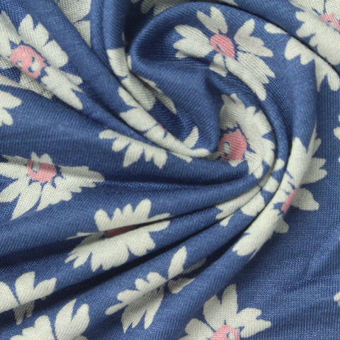 White Flowers Jersey Knit, Viscose, 155 gsm
