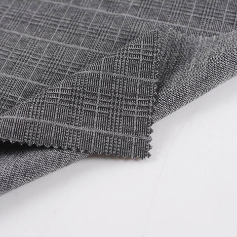 Grey Check Interlock Knit, Polyester, 276 gsm
