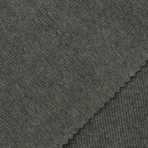 Dark Grey Marl Rib Knit, Poly-Cotton, 403 gsm