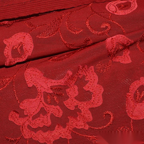 Red Tone-on-Tone Floral Satin, Polyester