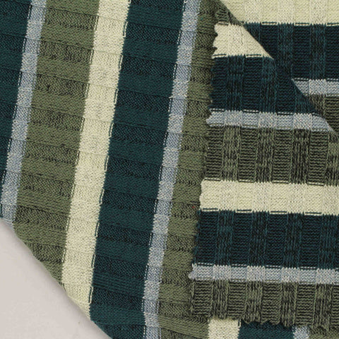 Teal Horizontal-Stripe Rib Knit, Poly-Viscose, 270 gsm